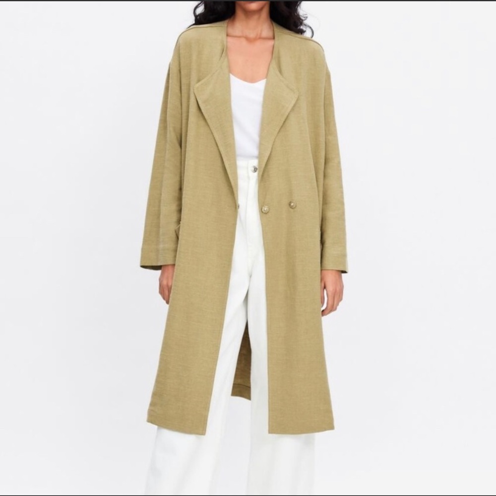 BNWT Zara Oversized Coat Beige Tan Linen Size S